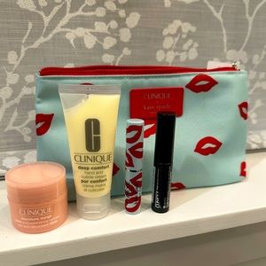 NIB Clinique X Kate Spade five piece set with lip print bag